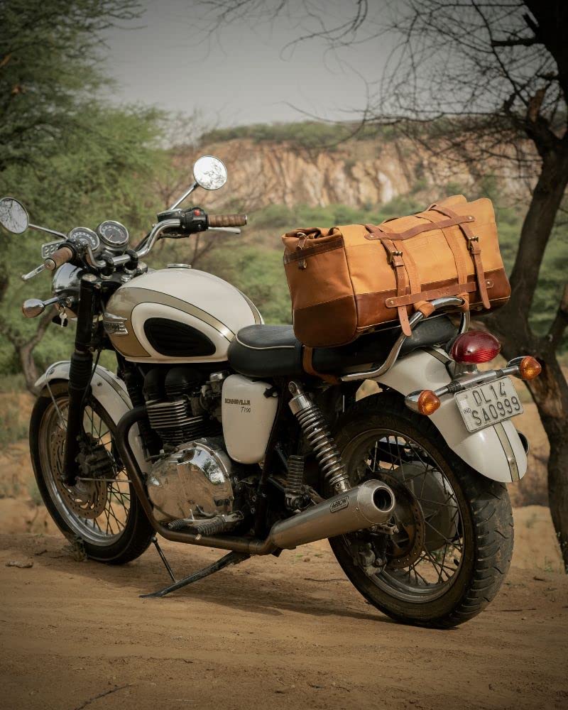 Trip Machine Company Motorcycle Outlaw Duffel Bag 50L Waterproof Leather Roll-Top Touring Luggage with Mounting Straps, Shoulder Strap & Rain Cover, Vintage Tan