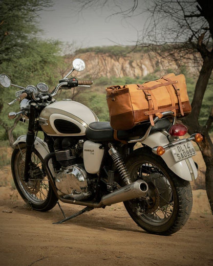 Trip Machine Company Motorcycle Outlaw Duffel Bag 50L Waterproof Leather Roll-Top Touring Luggage with Mounting Straps, Shoulder Strap & Rain Cover, Vintage Tan