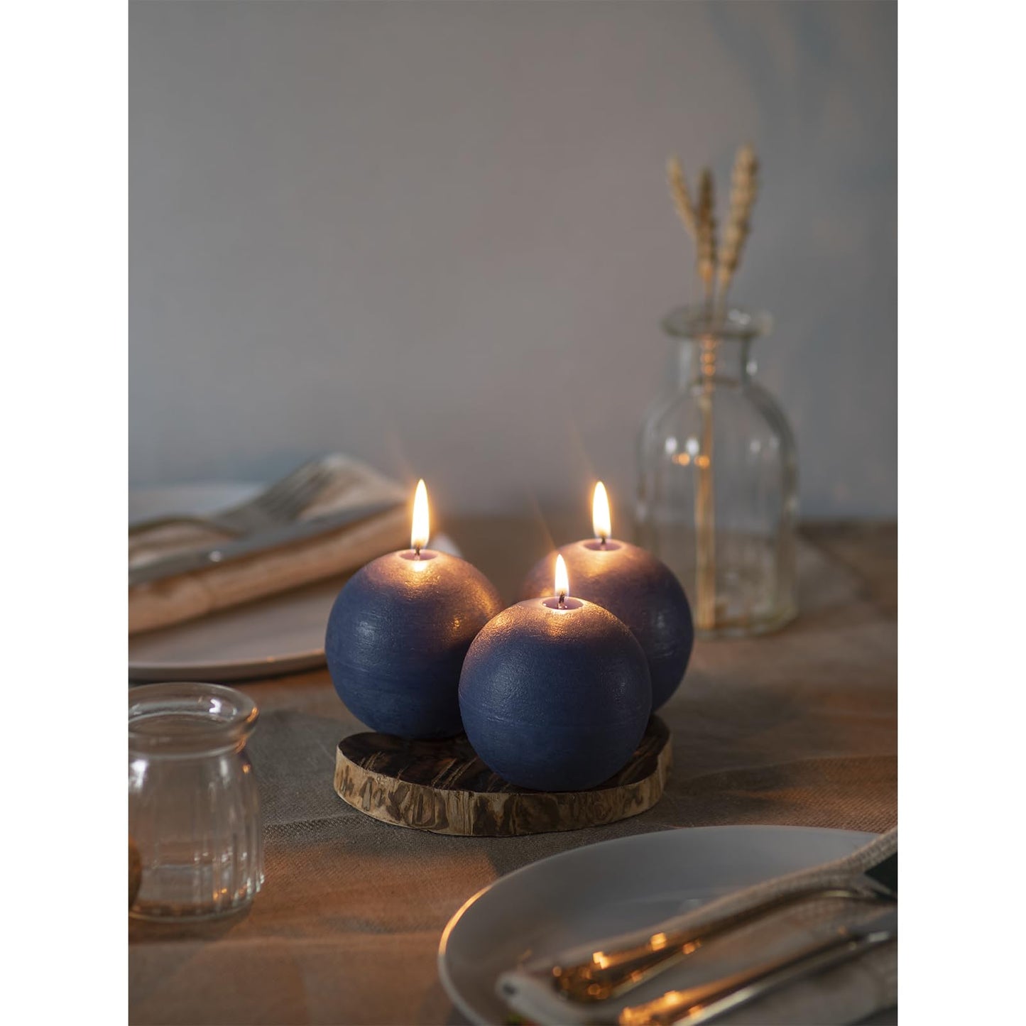CANDWAX Set of 3 Round Candles Ball 3 inch - Royal Blue Spheres - Perfect as Wedding Decor and as Spheres for Home Decor - Long Burning Unscented Smokeless Dripless Navy Blue Candles