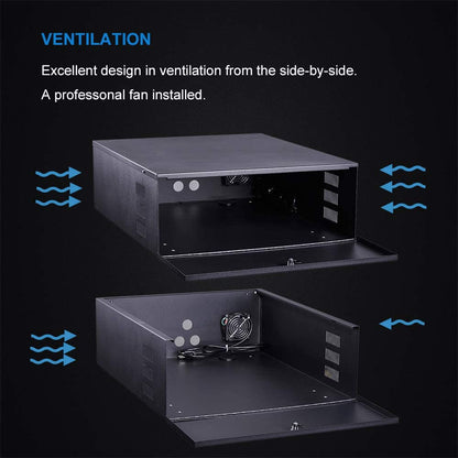 Kenuco Heavy Duty 16 Gauge DVR Security Lockbox with Fan (Black 18'' X 17.9'' X 4.96')