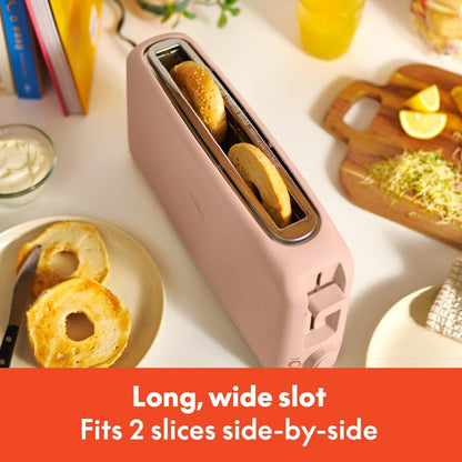 Bella 2 Slice Slim Toaster - 6 Setting Shade Control, Reheat & Cancel Buttons | Fits 10” Long Sourdough, Blossom Color