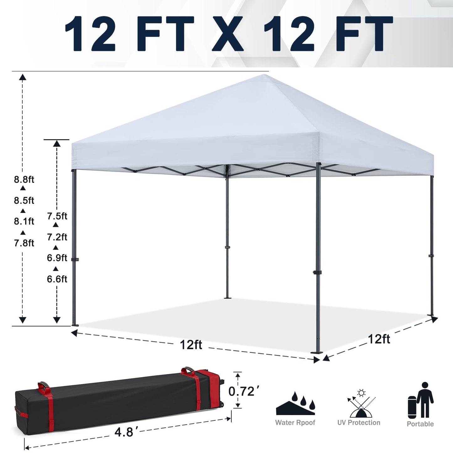 COOSHADE Durable Easy Pop Up Canopy Tent 12x12Ft (Silver White)
