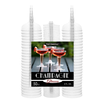 Party Essentials Disposable Hard Plastic Two Piece 4 oz. Toasting Cocktail Cups, 50-Count, Clear Champagne Glasses