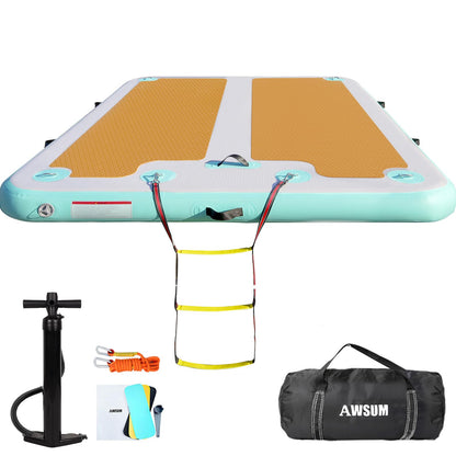 AWSUM Inflatable Floating Dock, 8ft/10ft Non-Slip EVA Inflatable Swim Platform Dock for Lake, Inflatable Water Mat Floating Island Raft for Pool Beach Ocean