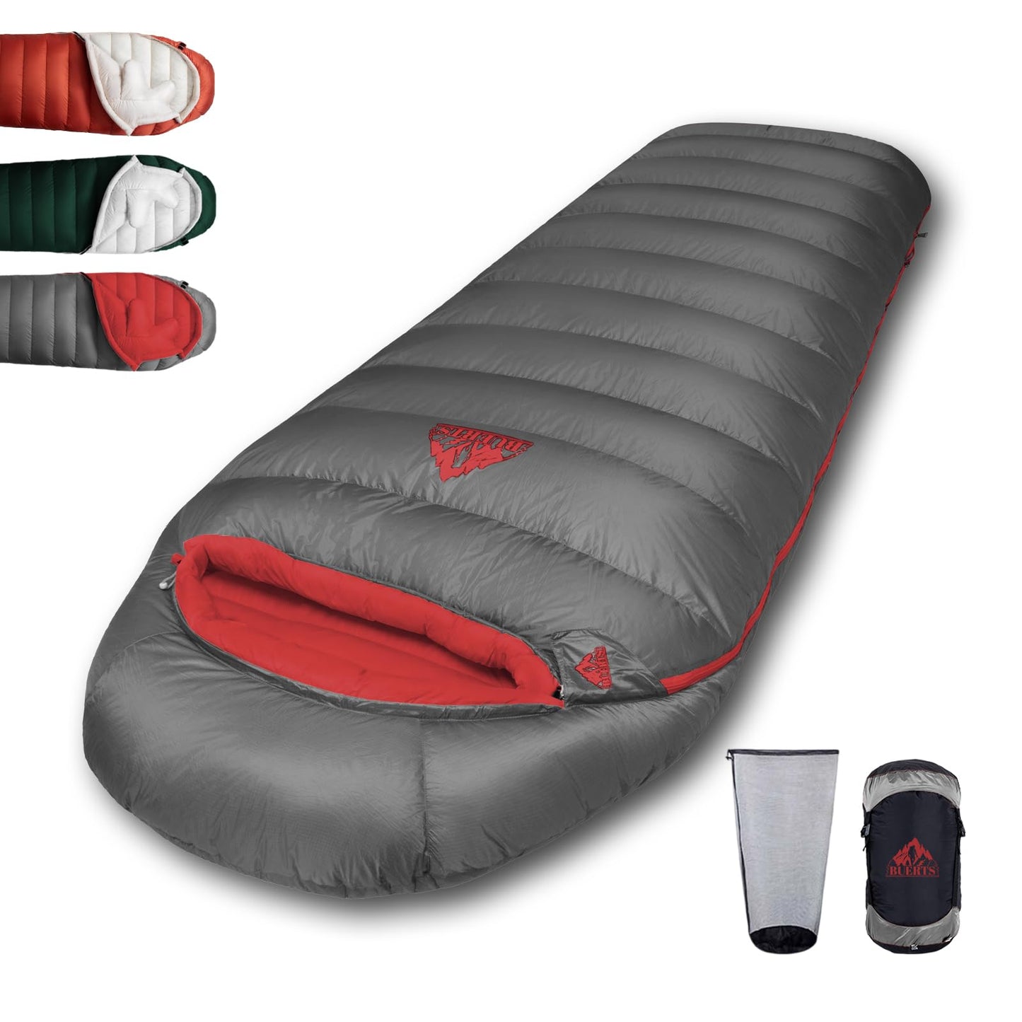 BUERTS Down Sleeping Bags for Adults, Premium 680FP Down Fill Backpacking Sleeping Bag for Cold Weather for Camping, Hiking and Traveling, Comes with Compression Sack (Gray 14°F)