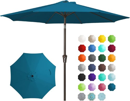 JEAREY 9FT Outdoor Patio Umbrella - Push Button Tilt & Crank | UV Protection, Waterproof, Lake Blue