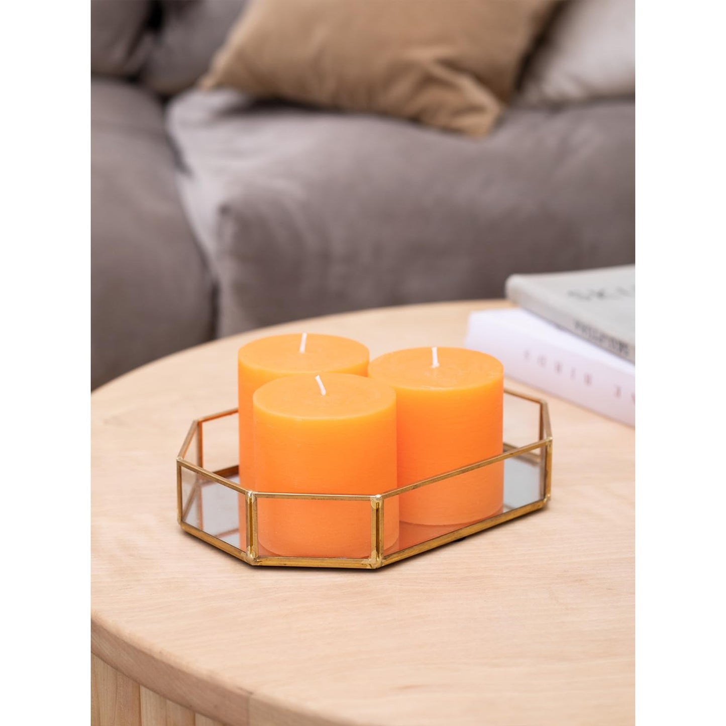CANDWAX 3x3 Inch Dark Blue and Orange Pillar Candles Bundle - 3 Dark Blue and 3 Orange Candles - Unscented Decorative Candle - 6 Pack