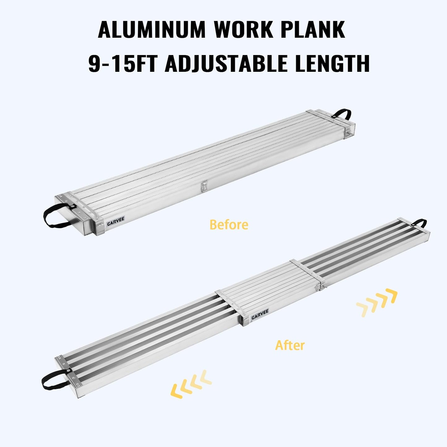 Garvee 9-15Ft Telescoping Plank, Aluminum Work Plank, 440Lbs Capacity, Aluminum Scaffolding Plank with Skid-Proof Platform Scaffold Ladder Accessory (9-15FT - Sliver)