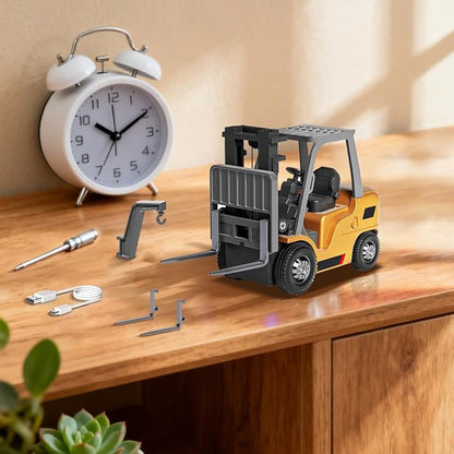 FunXylophy 1/64 Mini RC Forklift 2.4G 10KM/h Full-Proportional Remote Control Forklift with Wireless Controller Cargo Hook Forks and Pallet Christmas &amp Birthday Gifts (Yellow)