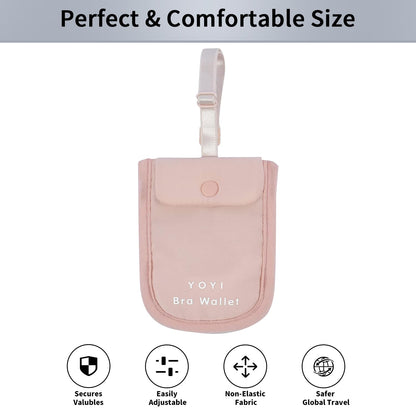 YOYI YOYI RFID Undercover Bra Wallet,Hidden Travel Pouch,Secret Stash Pocket - Credit Cards & Money & Valuables with Adjustable,Elastic Strap Suitable for All Bra Sizes(pink)