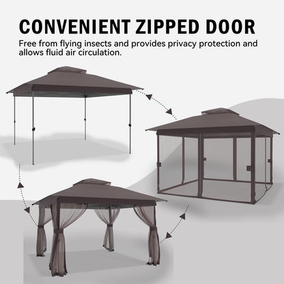 Pop Up Gazebo 11x11 - Outdoor Canopy Tent with Mosquito Netting & Wheeled Carry Bag, Double Roof Gazebos for Backyard Party Garden Wedding Camping (Brown, 11X11)