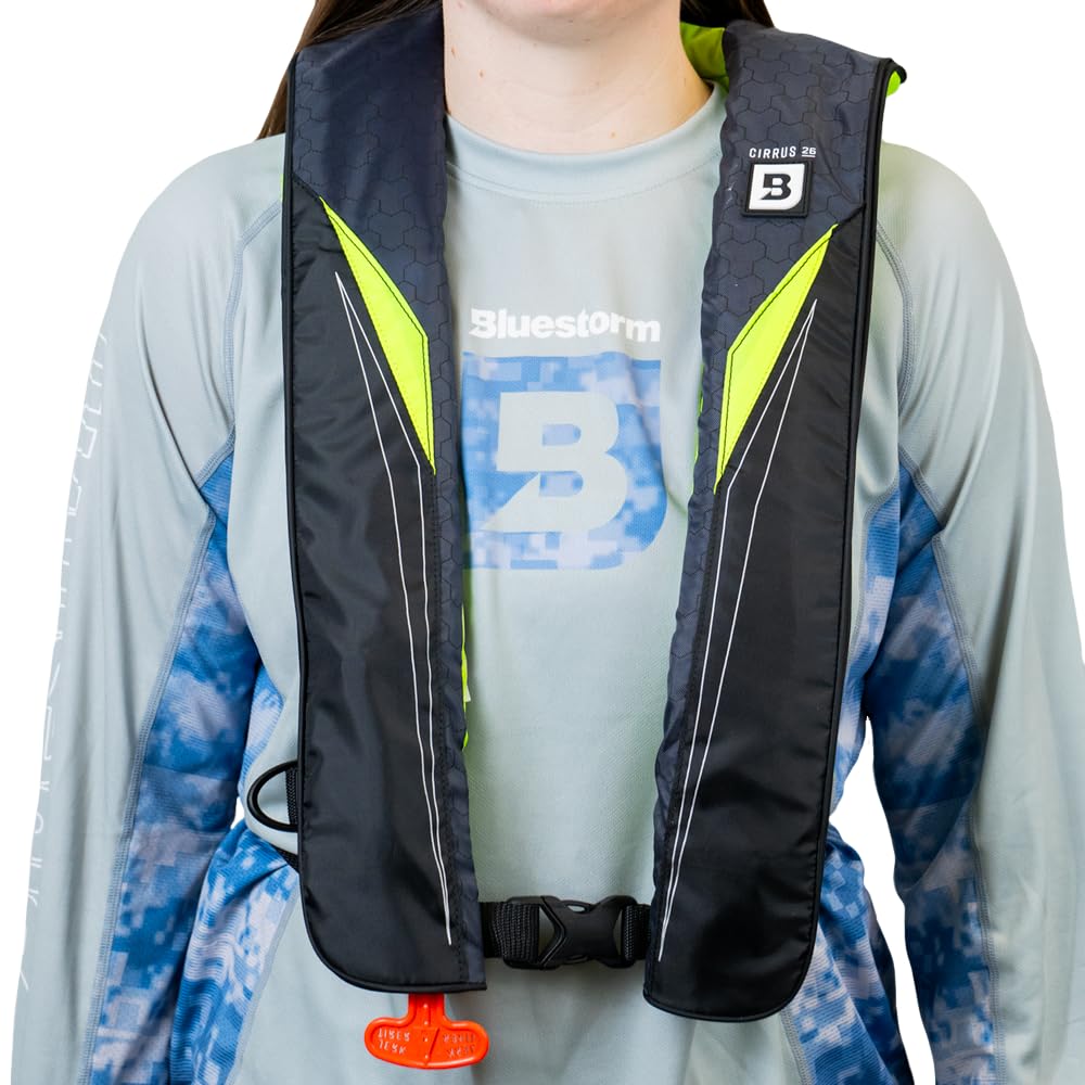 BLUESTORM Cirrus26 Inflatable PFD Life Jackets for Adults | US Coast Guard Approved Automatic Life Vest w/Manual Override Convertibility (Hi Vis)