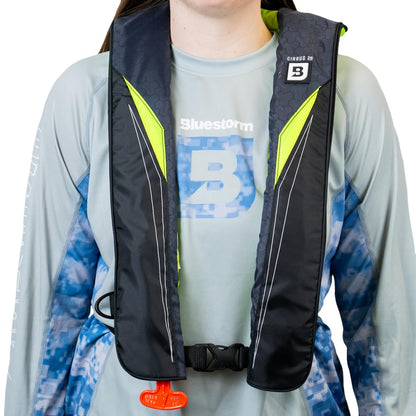 BLUESTORM Cirrus26 Inflatable PFD Life Jackets for Adults | US Coast Guard Approved Automatic Life Vest w/Manual Override Convertibility (Hi Vis)