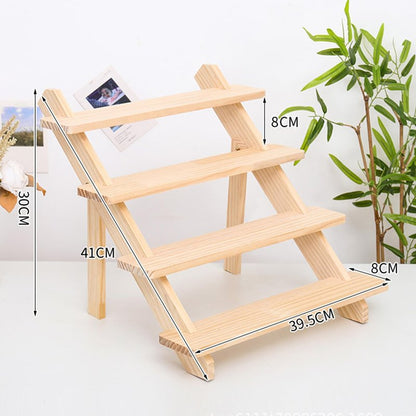 Halyuhn 4 Tier Cupcake Stand, 15” Wooden Cupcake Display Stand, Wood Spice Rack Organizer for Countertop, Wooden Rustic Display Stand for Business Card, Magazine, Poster and Farmers Market, 1Pcs