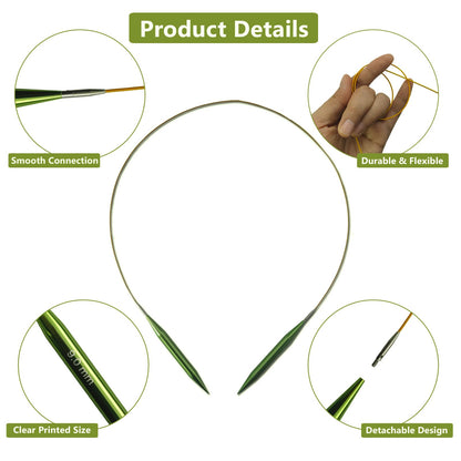 4-inch Knitting Needles Set, 13 Pairs Interchangeable Circular Knitting Needles Set Aluminum 3-10mm with 5 Cables, Knitting Accessories and Case, Green
