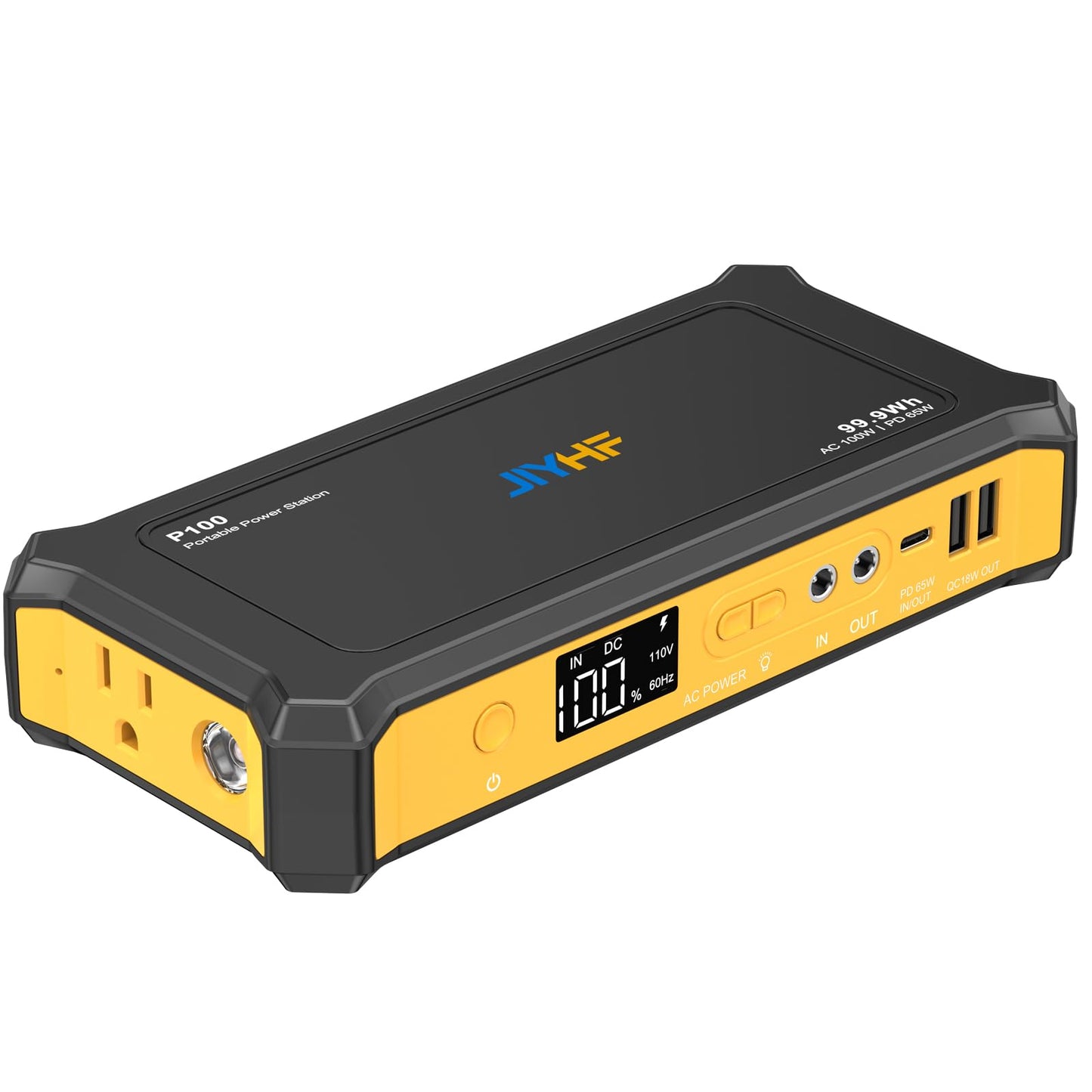 JIYHF Portable Power Station 99.9Wh, Laptop Charger & Backup Power with 65W USB-C PD, 100W AC Outlet, 12V DC Output, LED Light for Camping, Home Backup, Hurricane, Emergency, RV