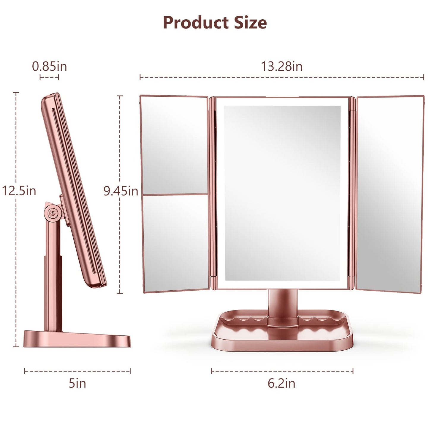Wireless Rechargeable Lighted Makeup Mirror with 3 Color Lighting, 2000mAh Rechargeable Battery, 10x 3X 2X Magnification, 24 LED, 360 Degree Rotation, Gift for Woman (White)