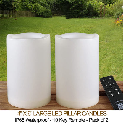 HOME MOST Pack of 2 White 4x6 LED Pillar Candles Outdoor IP65 Waterproof - Large Pillar Candles Battery Powered with Timer and Remote - Battery Operated Unscented Outdoor Flameless Candles Flickering