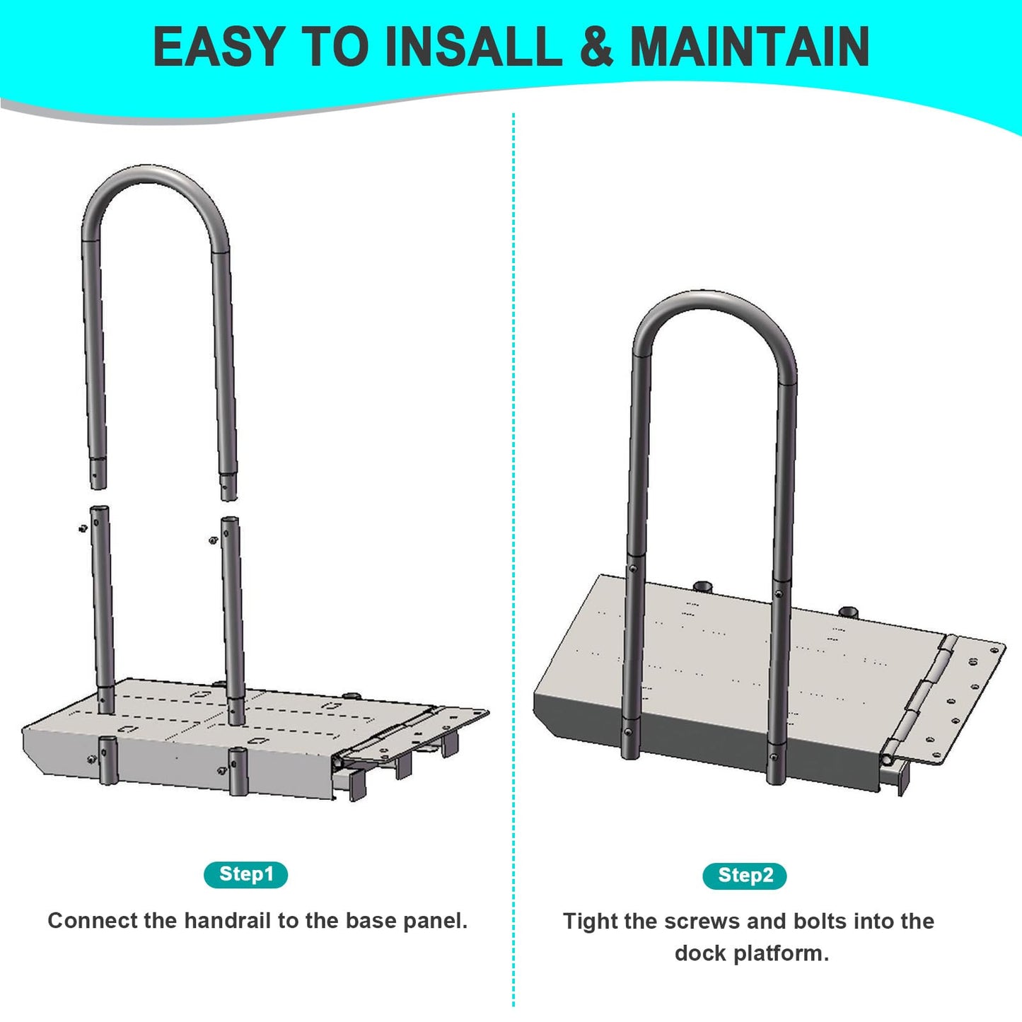 HomiShare Boat Boarding Platform with Handrail, Dock Extension Step with Safety Grab Bar, Folding Dock Boarding Platform for Marina, Dock, Deck, Boat, Silver