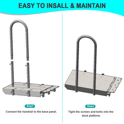 HomiShare Boat Boarding Platform with Handrail, Dock Extension Step with Safety Grab Bar, Folding Dock Boarding Platform for Marina, Dock, Deck, Boat, Silver