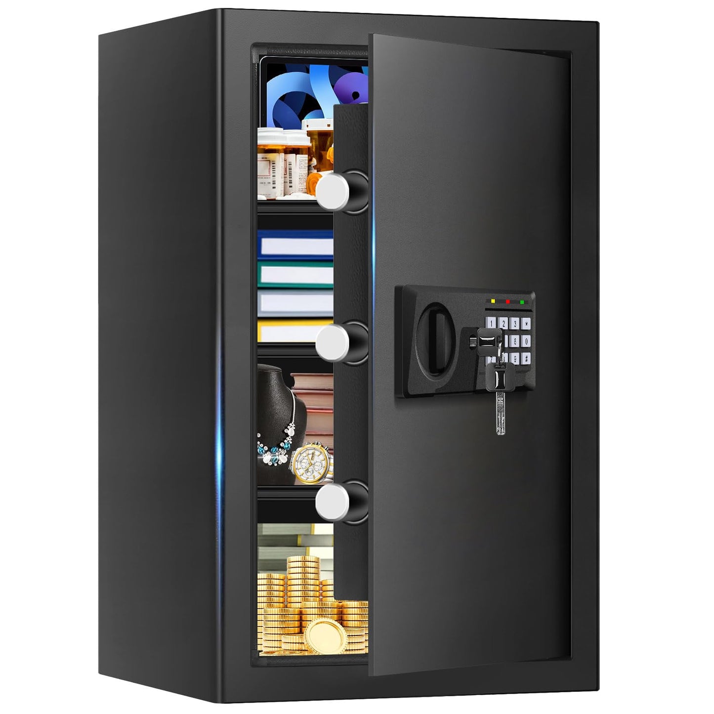 5.2 Cu Ft Large Home Safe Box Fireproof Waterproof, Personal Security Safe with Digital Keypad, Spare Keys, Alarm System and 3 Removable Shelves, Fire Document Safes for Home Money Medicine Valuables
