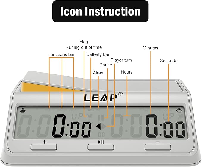 LEAP Chess Clock Programme Updated Digital Timer Advanced for Game and Chess Timer with Bonus &amp Delay Count Down up Alarm Milk White