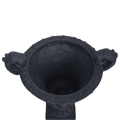 PETALORE Black Urn Planter, Tall Outdoor Flower Pots with Roman Botanical Design, Durable Magnesium Oxide Pedestal Planter for Garden, Patio, or Front Porch Decoration, Weather-