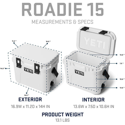 YETI Roadie 15 Hard Cooler with DoubleDuty Shoulder Strap, White