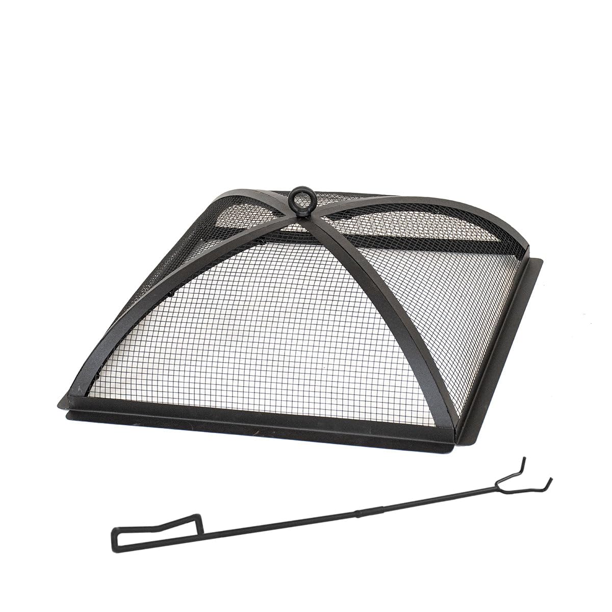 Blue Sky Outdoor Living Square Domed Steel Spark Screen and Screen Lift for 22" Square Peak Patio Fire Pit, Black