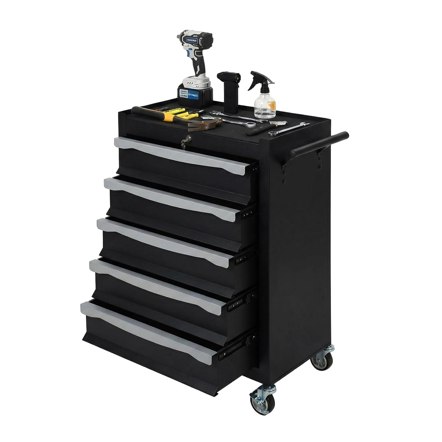 5-Drawer Tool Chest with Wheels, Rolling Toolbox with Keyed Locking System, Heavy Duty Tool Storage Cabinet for Garage, Warehouse, Workshop, Repair Shop, Black
