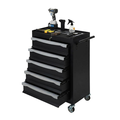 5-Drawer Tool Chest with Wheels, Rolling Toolbox with Keyed Locking System, Heavy Duty Tool Storage Cabinet for Garage, Warehouse, Workshop, Repair Shop, Black