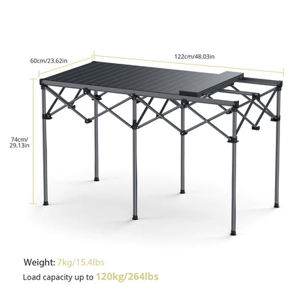 Anbte Heavy-Duty Camping Table, 48” x 23.6” Large Roll Up Camping Table for 6-8 People Support 264lbs with Carry Bag, Waterproof, Portable, for Backyard BBQ Tailgating Picnic Party Indoor, Black