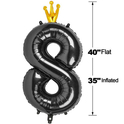 Black 8 Balloon, 40 Inch Number Balloon, Black Birthday Decorations, 8 18 28 38 48 80 Birthday Balloons, 8th Black Party Supplies, Number 8 Balloon.