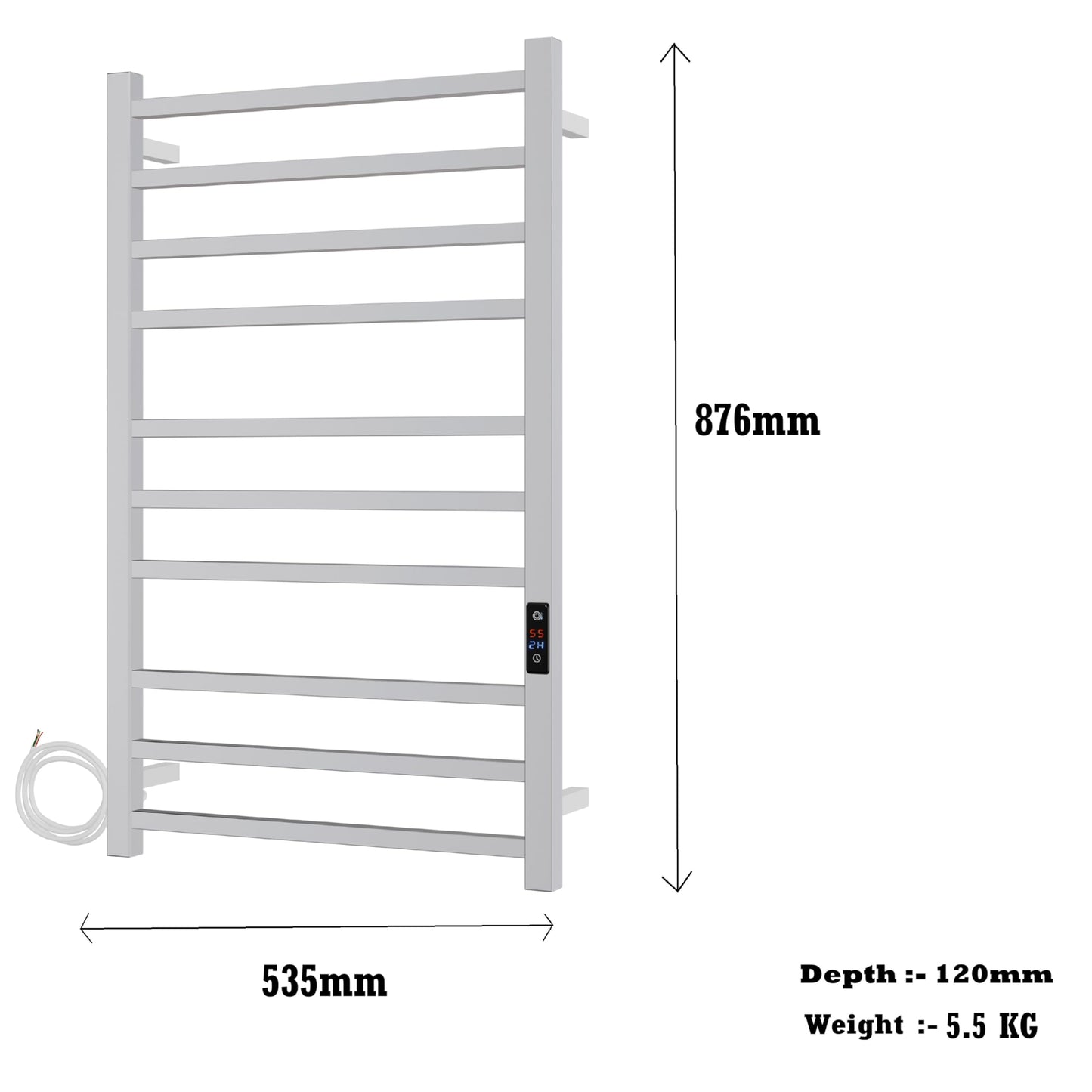 SATOH Towel Warmer for Bathroom Heated Towel Rack Wall Mounted Electric Drying Rail with Plug-in Installation & Timer Stainless Steel Hot Towel Warmer - 88cm x 53cm (Polished Chrome)