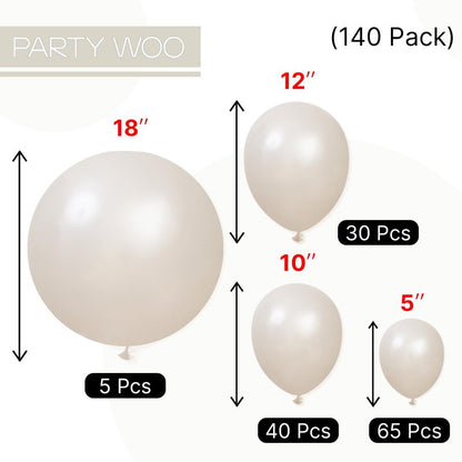PartyWoo Pearl Beige Balloons 140pcs Different Sizes Pack of 18 12 10 5 Inch Off White Sand Cream Ivory Balloon Arch Kit Garland for Wedding Bridal Baby Shower Birthday Party Decorations White-Z41