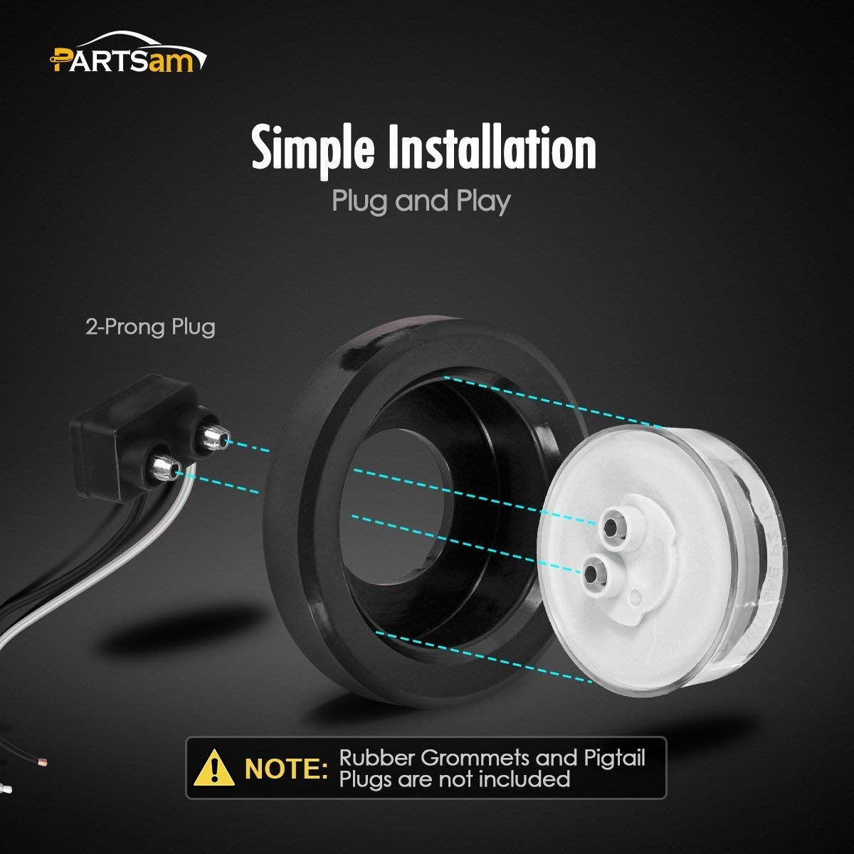 Partsam 2 Pcs Mini-Reflex Red Clear Lens Side indicator LED Marker + 1Pcs 2 Prong Continuous Wire Harness Roll