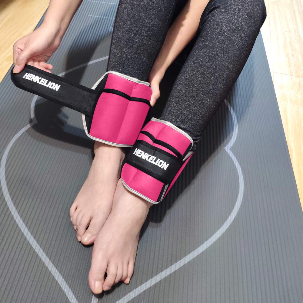 Henkelion Adjustable Wrist/Ankle Weights 1 Pair 6 Lbs For Women Men Kids, Strength Training Set For Gym, Fitness Workout, Running, Lifting Exercise Leg - each 3 Lbs Pink