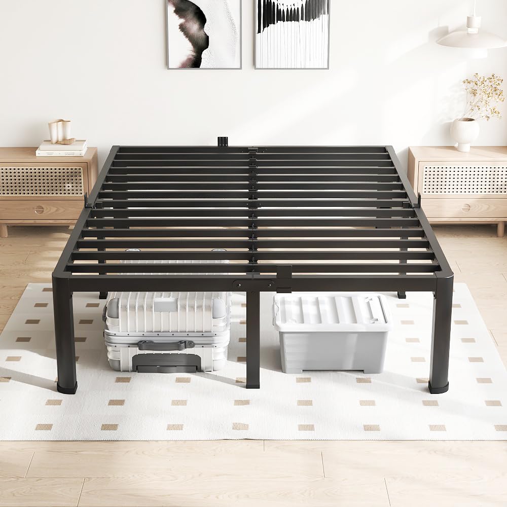 VIPSHOW 18 Inch King Size Bed Frame, 3500Lbs Heavy Duty Metal Platform with Round Corner Legs Mattress Slide Stopper, Steel Slat Support No Box Spring Needed, Noise Free, Non-Slip, Easy Assembly