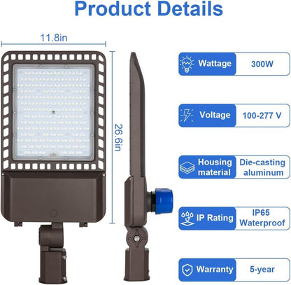 Juyace 300W LED Parking Lot Lights with Slip Fitter Mount Pole Flood Dusk to Dawn Outdoor Lighting Commercial Street 5000K IP65 Waterproof 100-277V (3 Pack)