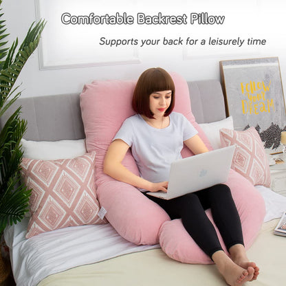 AMCATON 60 Inch Pregnancy Pillows for Sleeping, Extra Large U Shaped Body Pillow, Pregnancy Pillow, Maternity Pillow for Pregnant Women with Velour Cover (Pink)