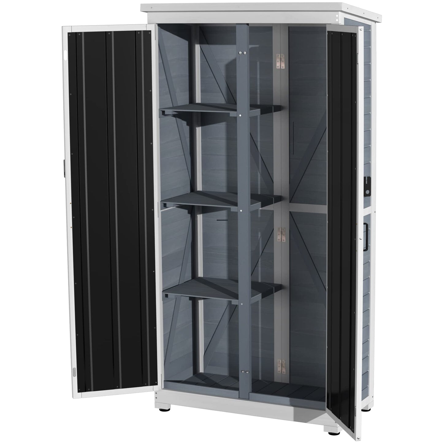 GDLF Outdoor Storage Cabinet Wood & Metal Garden Shed with Waterproof Roof and Sturdy Lockable Doors 66"