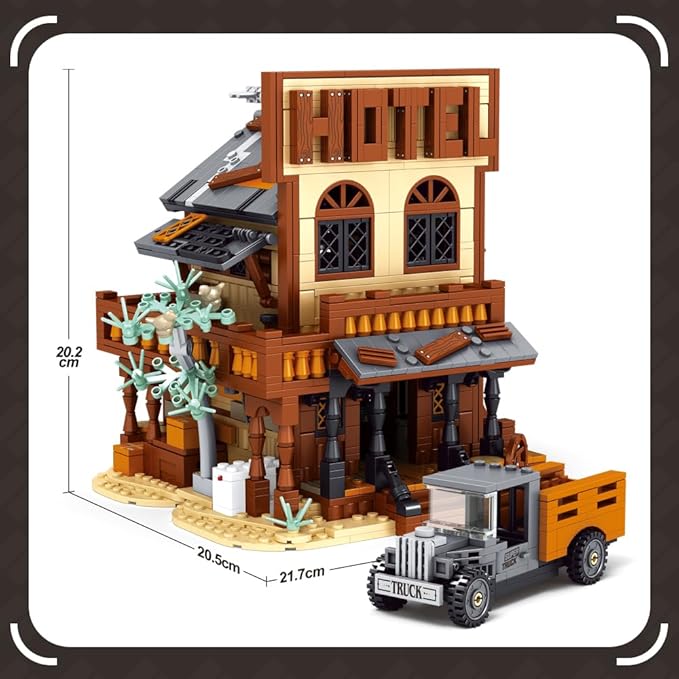 39115 Cowboy City Hotel Building Set with LED Wild West Western Modular Street Scene Model Creative Architecture Kit for Adults 1597 PCS