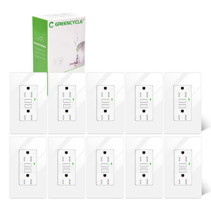GFCI 20 Amp Weather Resistant,GREENCYCLE 10PK GFCI Outlet 20A, Safety WR Electrical Wall Outlet Indoor or Outdoor Use, Decorative Screwless Wall Plates and Screws Included, White