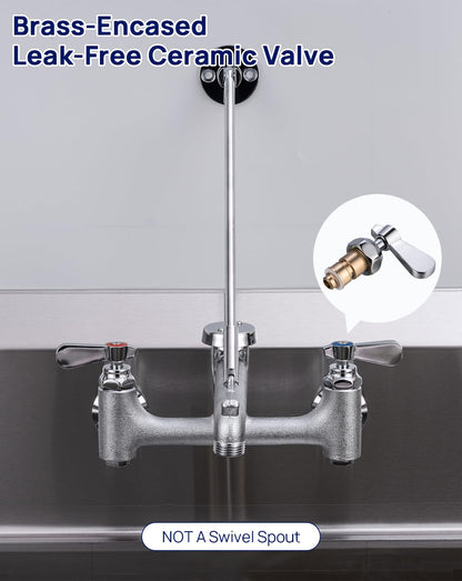 Sepaitek Commercial Mop Sink Faucet 8" Center Wall Mount, Heavy-Duty Service Sink Faucet with Vacuum Breaker 3/4" Hose Thread, for Industrial Outdoor Janitor Floor Mop Sink, Brass Casted Chrome Finish