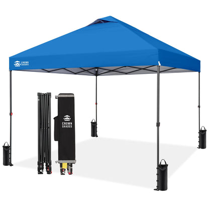 CROWN SHADES 10x10 Pop Up Canopy Tent - Patented Center Lock One Push Instant Outdoor Canopy Beach Tent with STO-N-Go Bag 8 Stakes & 4 Sand Bags，Blue