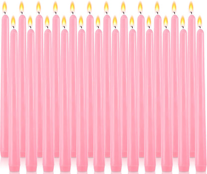 PIEMEET 24 Pack Taper Candles, 10 Inch Pink Tapered Candles, Unscented Tall Candlesticks, Smokeless & Dripless Long Taper Candle Sticks for Wedding Dinner Parties Home Decor(10 Hours Burn Time)
