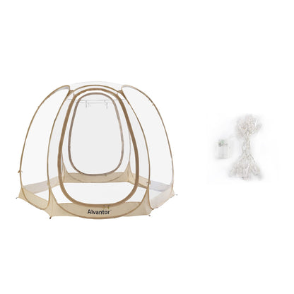 Alvantor Pop Up Bubble Tent - 10’ x 10’ Instant Igloo Tent - 4-6 Person Screen House for Patios - Large Oversize Weather Proof Pod - Cold Protection Camping Tent - Beige