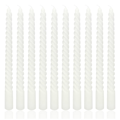 10 Inch White Spiral Taper Candle Set, 10 Pack Unscented Dripless Candlesticks for Christmas Dinner Parties Brithday Wedding and Home Decor