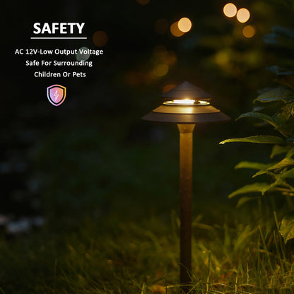LL LIGHTING LIVING 12V Low Voltage Landscape Path Lights 6PK 2W 70LM LED Pathway Lights 2700K Warm White Durable Aluminum 2-Tier Tower Lights with Replaceable E12 Bulb IP65 Waterproof Gray