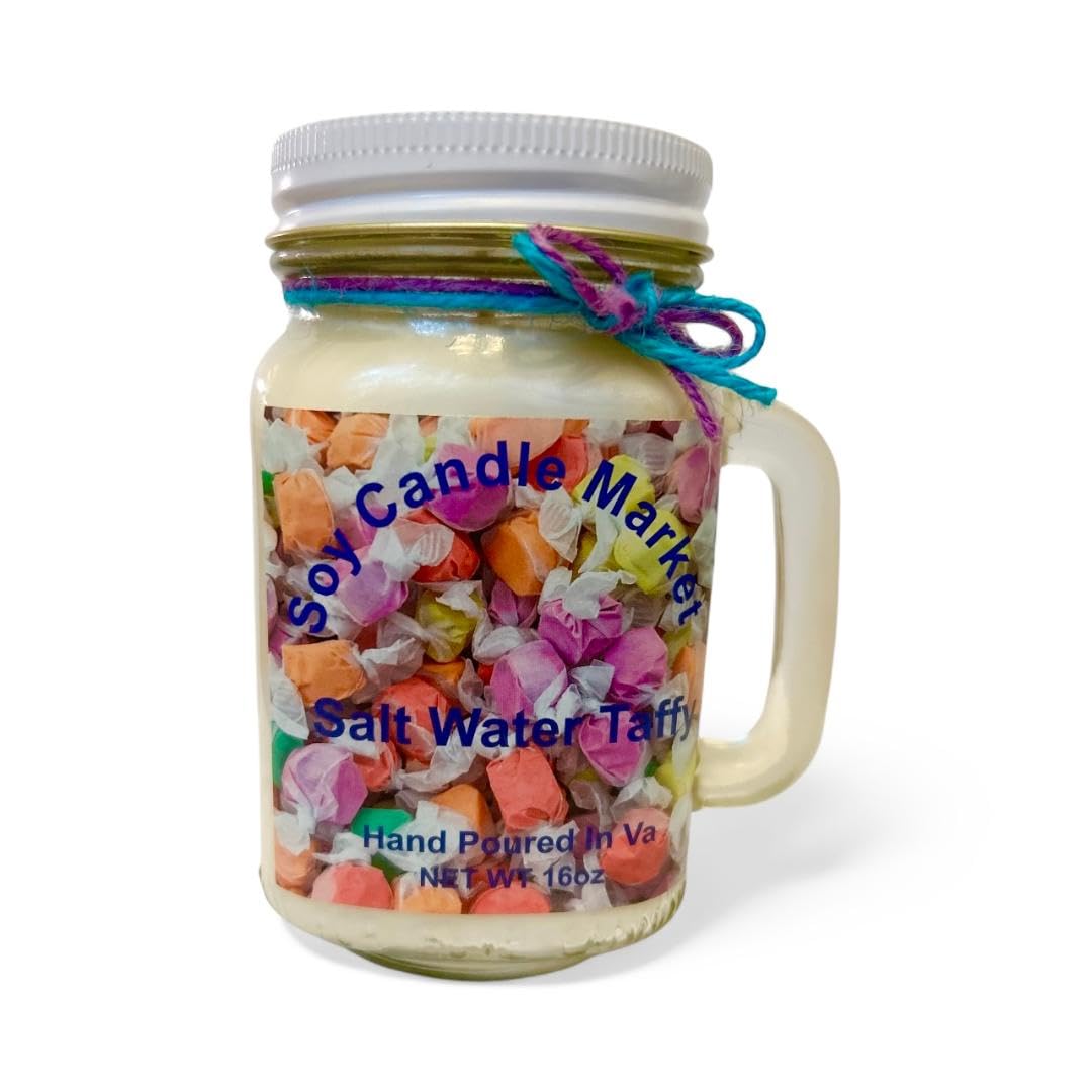 Soy Candle Market Soy Scented Candles | Handmade & Highly Aromatic Candles Burns up to 85 Hours in Glass Jar - Perfect for Home Decor, Wedding, Birthday, Dinner (Salt Water Taffy, 16 oz)